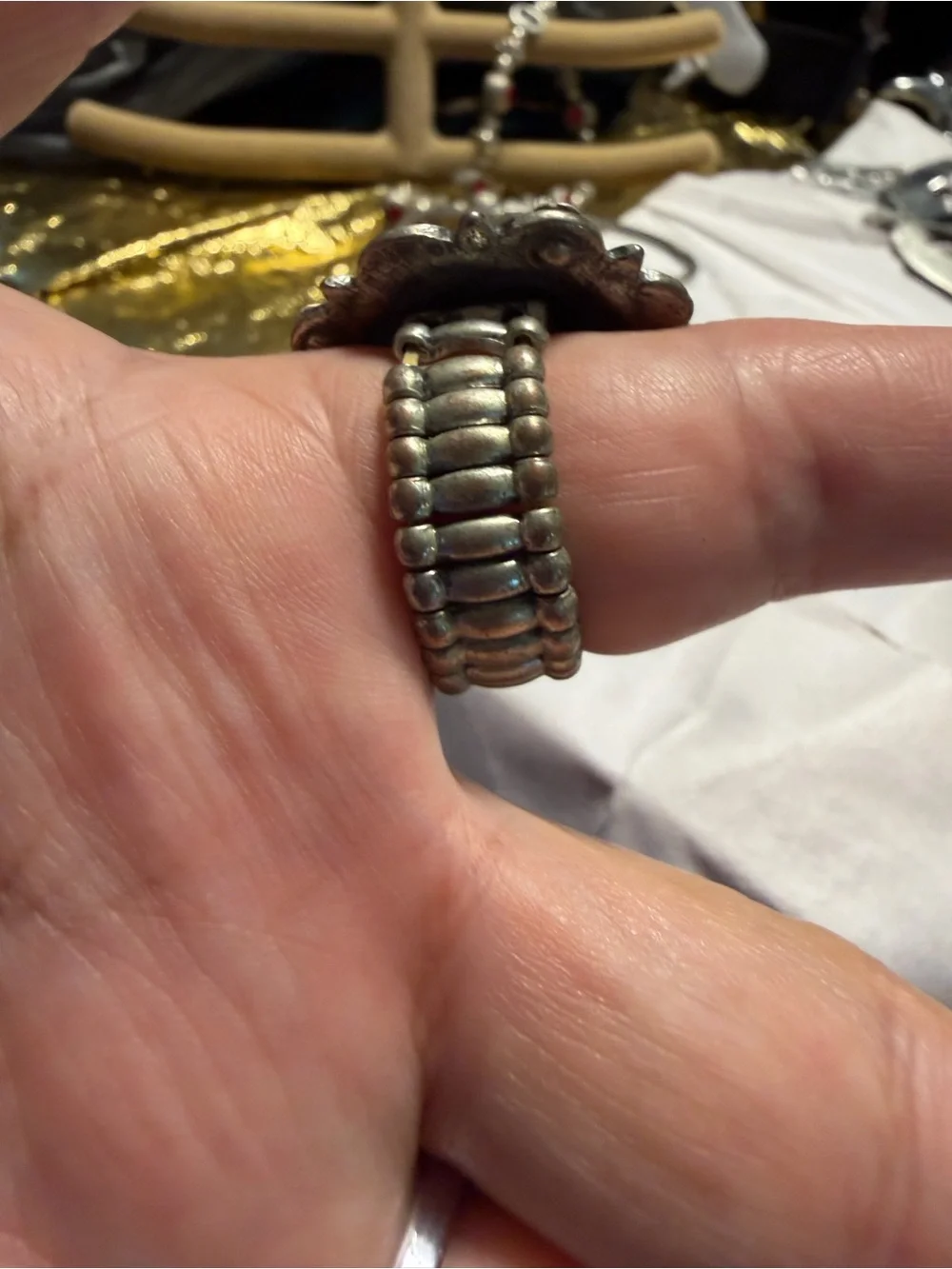 Vintage-Inspired Silver Floral Statement Ring with Clear Stones